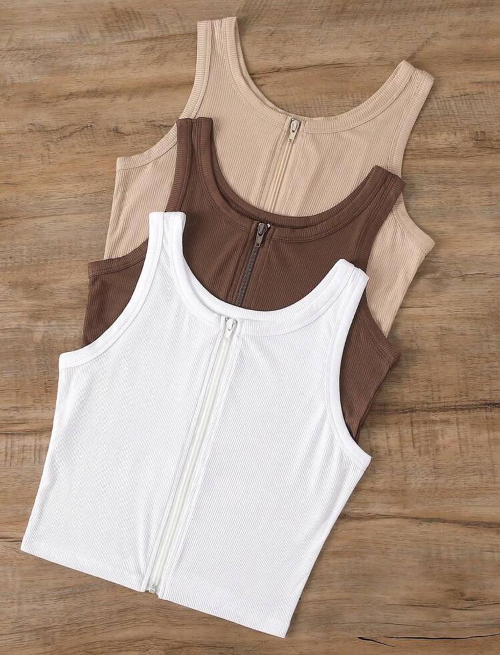 Top con cremallera beige