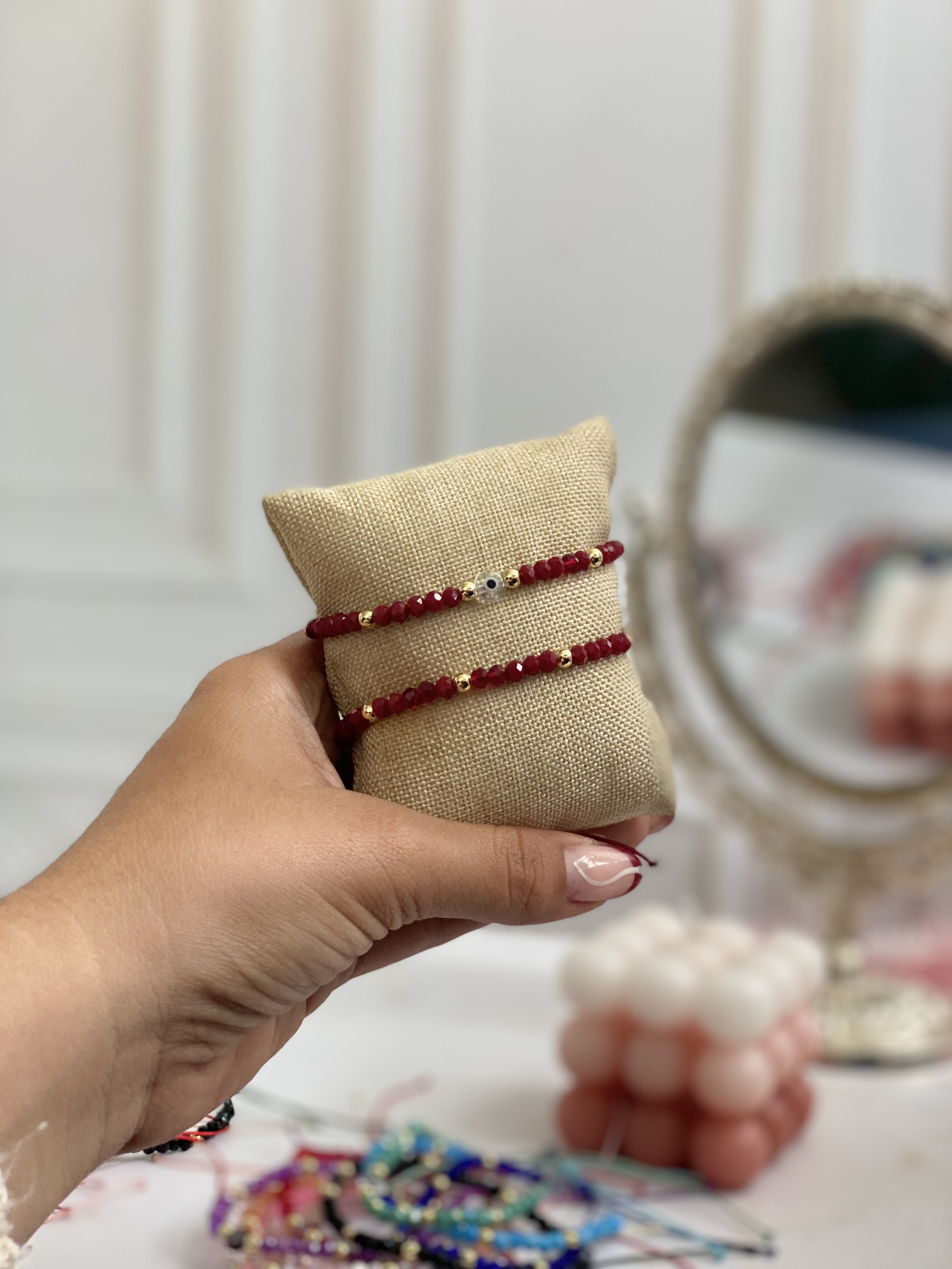 Par de pulseras cristal y ojito 7