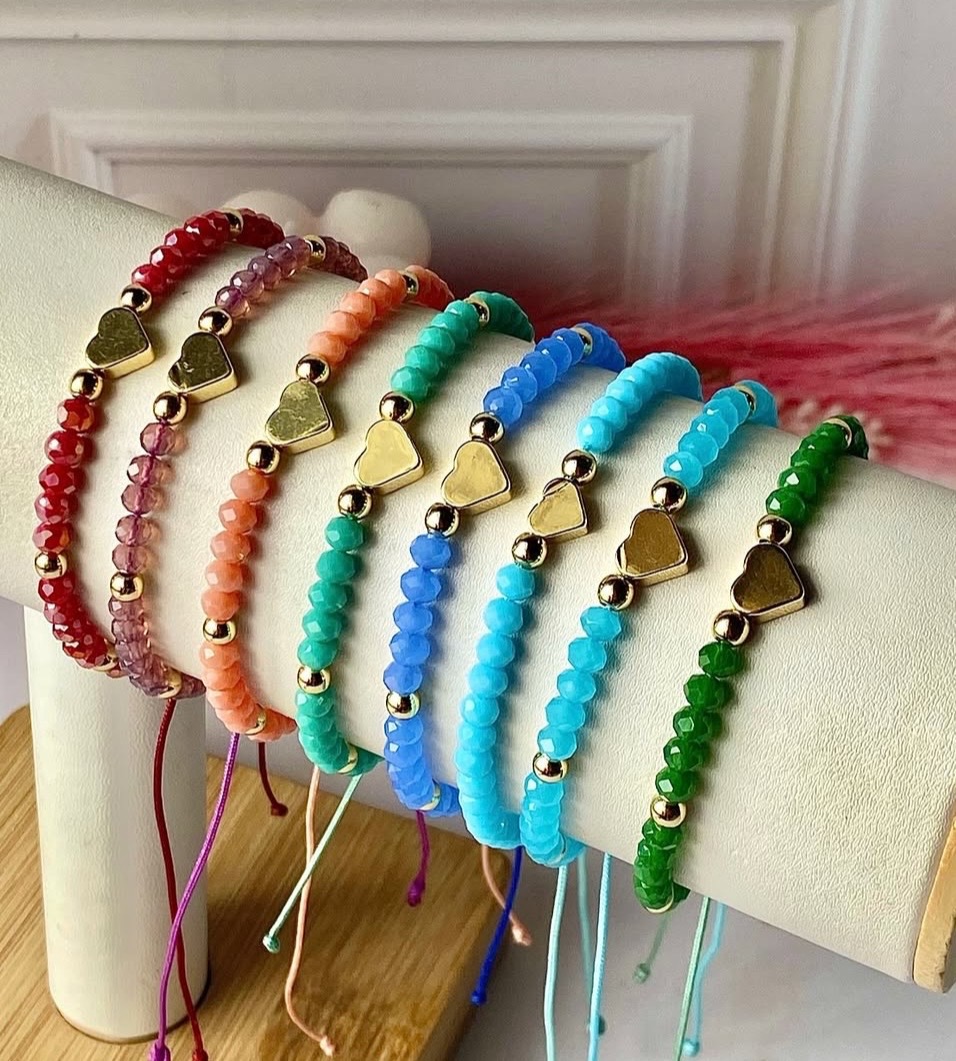Pulseras cristal con corazones 